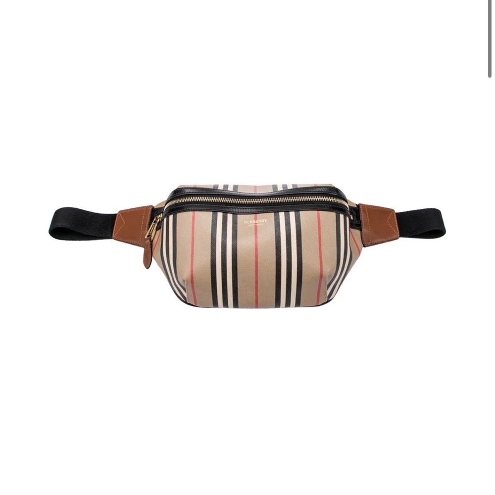 Burberry Tan and Black Striped Belt Bag